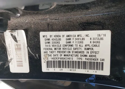 2016 Honda Accord Ex-L V-6 z USA, uszkodzony, nr VIN 1HGCR3F88GA034615